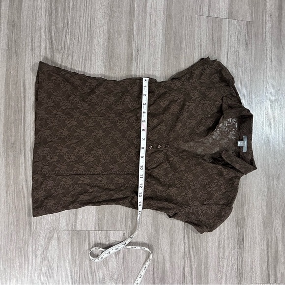 Vintage Apt 9 Brown Lace Sheer Short Sleeve V-Neck Polo Blouse - Picture 5 of 12